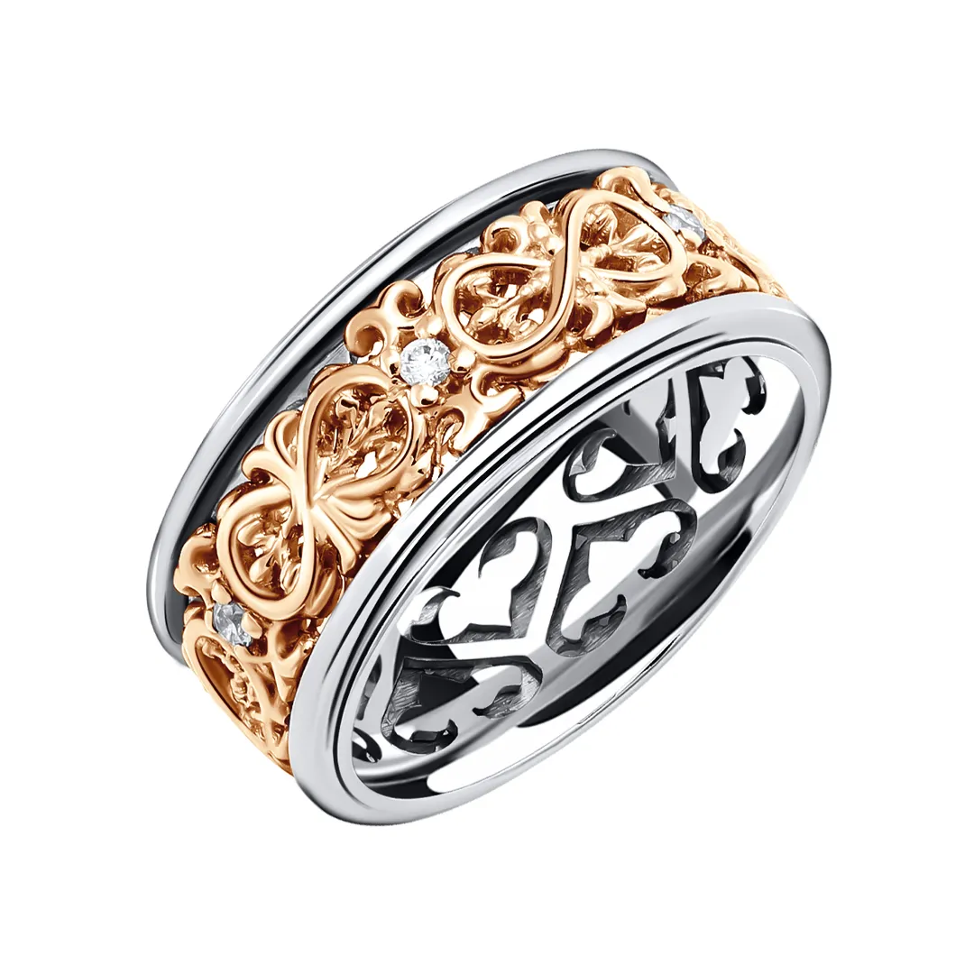 Обручальное кольцо женское из красного и белого золота 585 пробы