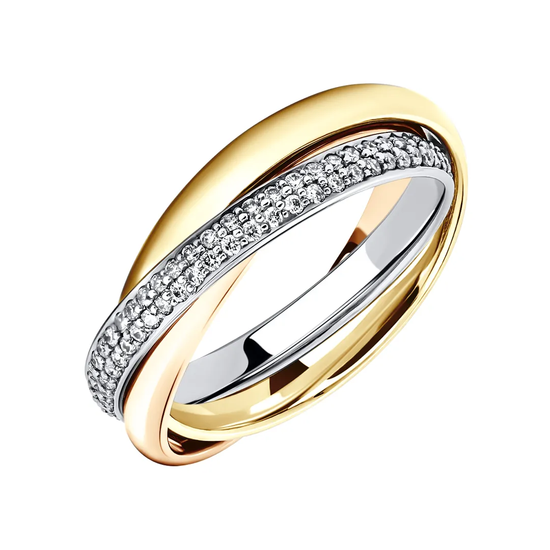 Обручальное кольцо женское из красного, желтого, белого золота 585 пробы