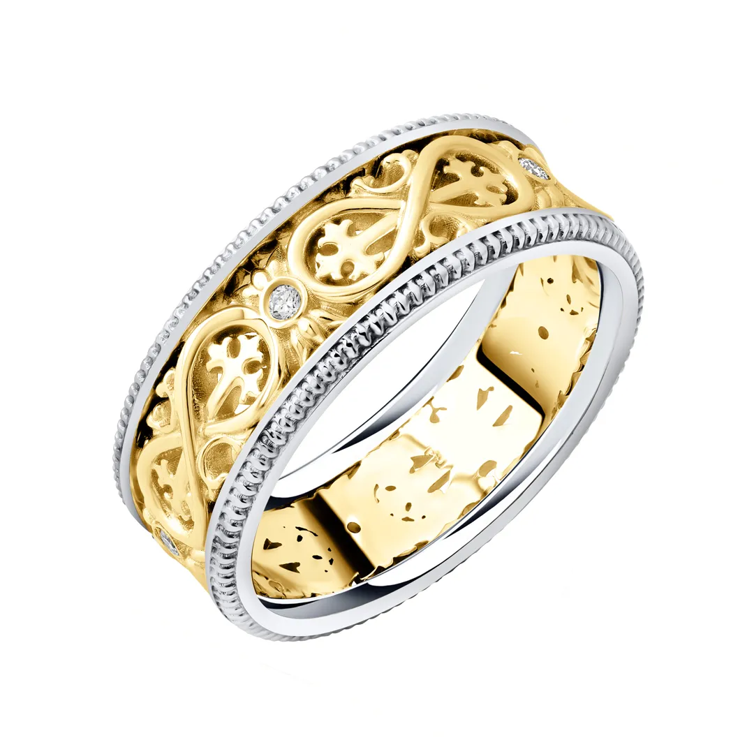 Обручальное кольцо женское, парное из желтого и белого золота 585 пробы