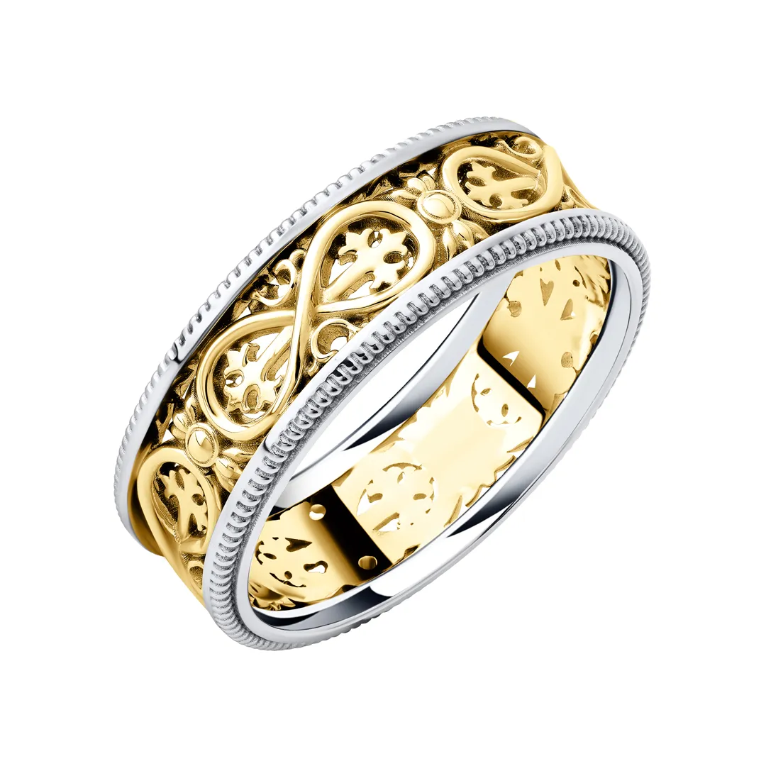 Обручальное кольцо мужское, парное из желтого и белого золота 585 пробы