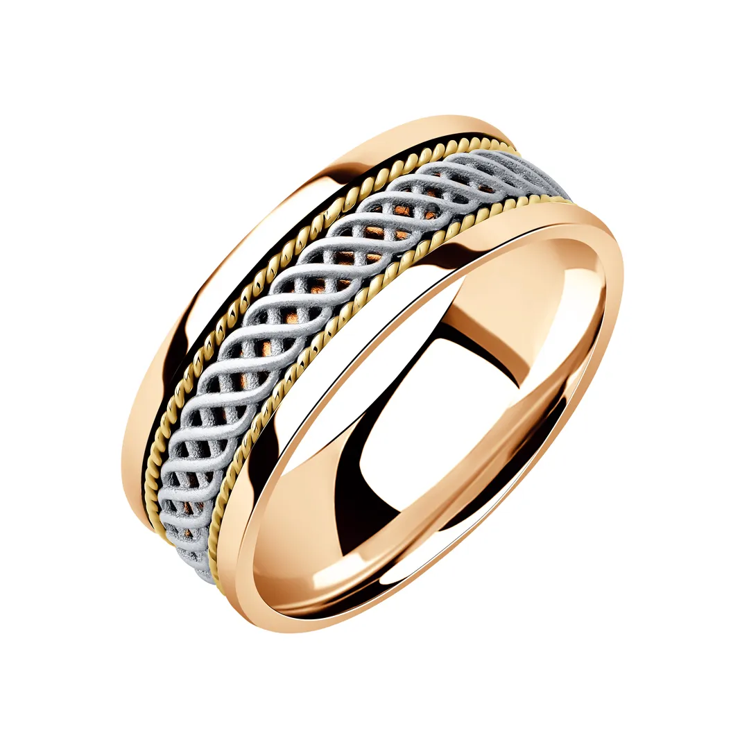 Обручальное кольцо женское, мужское, парное из красного, желтого, белого золота 585 пробы