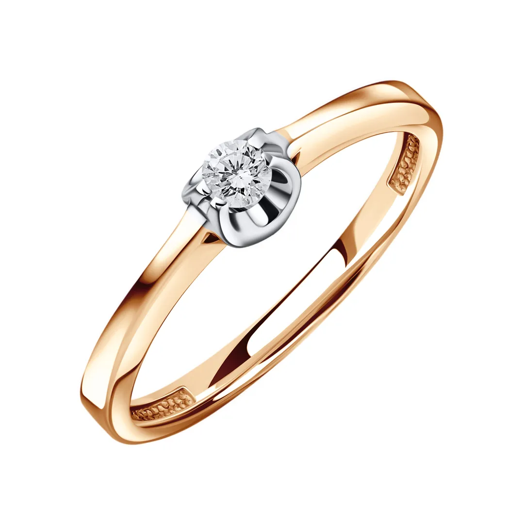 Помолвочное кольцо женское из красного и белого золота 585 пробы