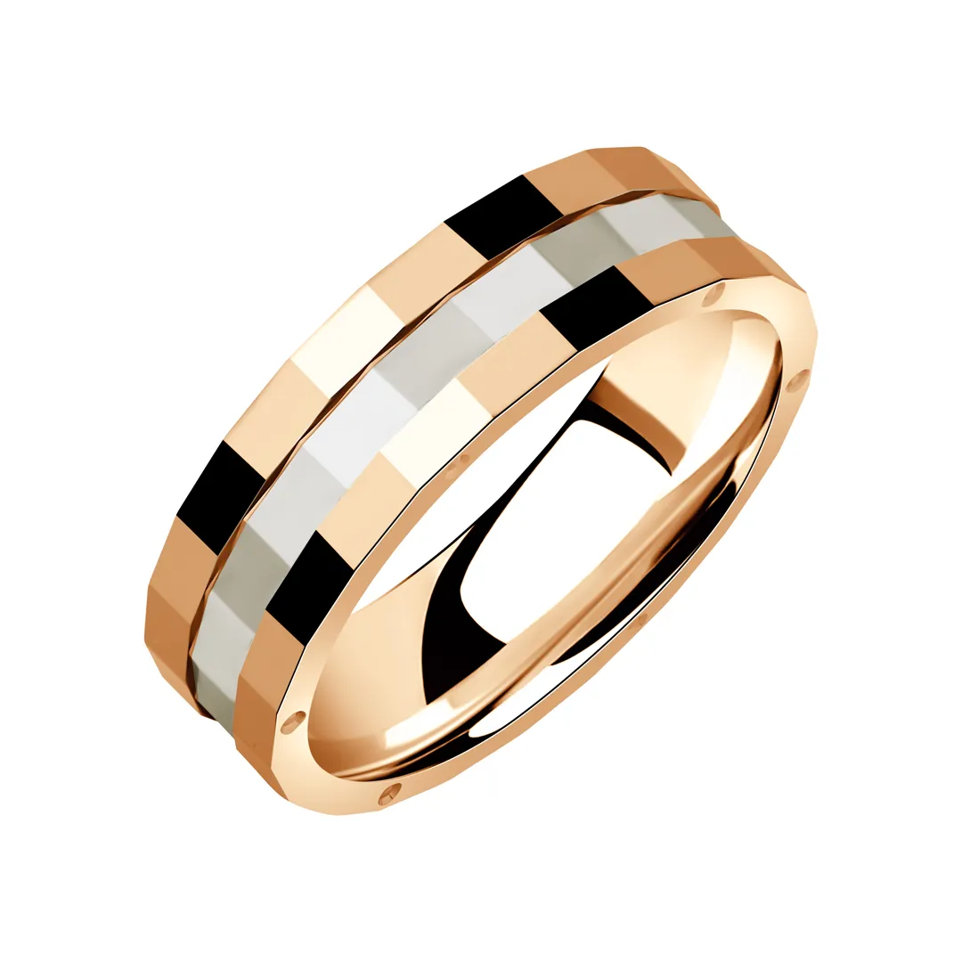 Обручальное кольцо мужское, парное из красного и белого золота 585 пробы