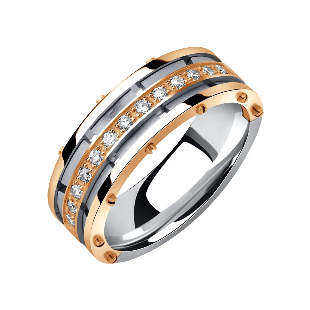 Обручальное кольцо женское, парное из красного и белого золота 585 пробы