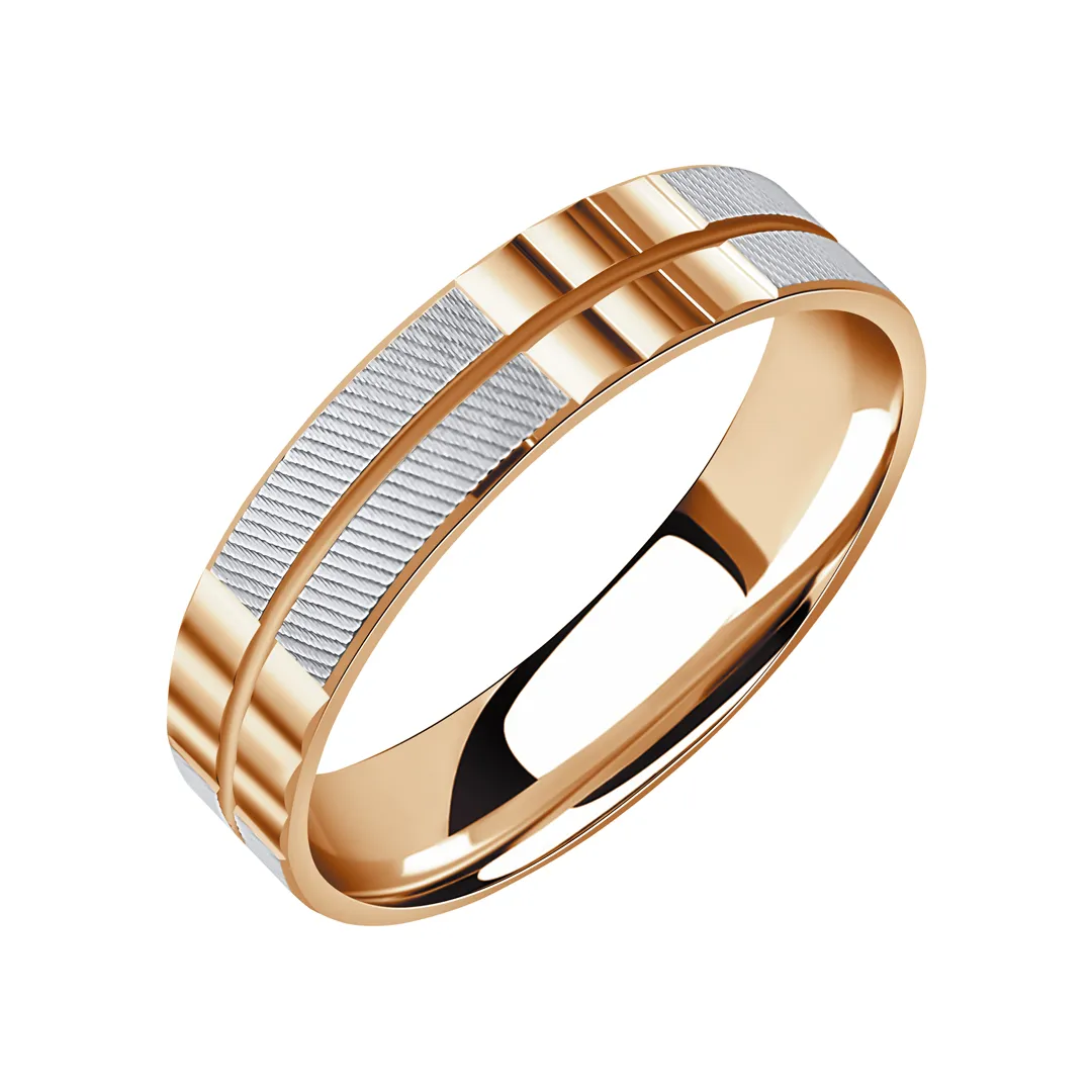 Обручальное кольцо женское, мужское из красного и белого золота 585 пробы