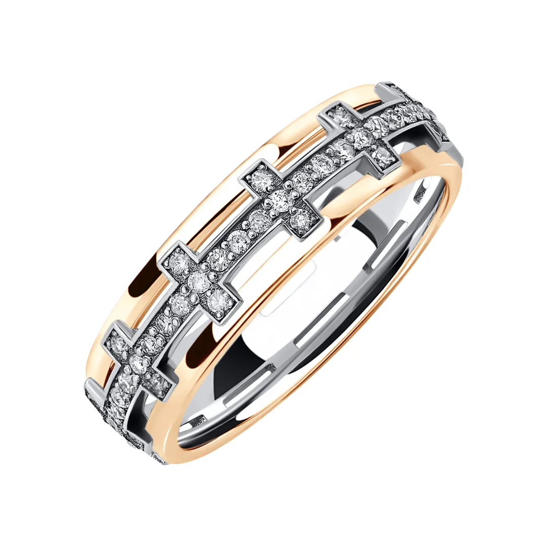 Обручальное кольцо женское, парное из красного и белого золота 585 пробы